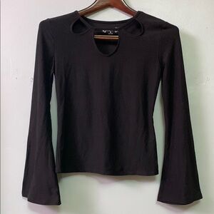 Mudd Black Long Bell Sleeve Cutout Top